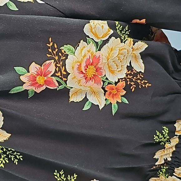 LOFT Long Sleeve Black Flower Midi Dress - Picture 4 of 6